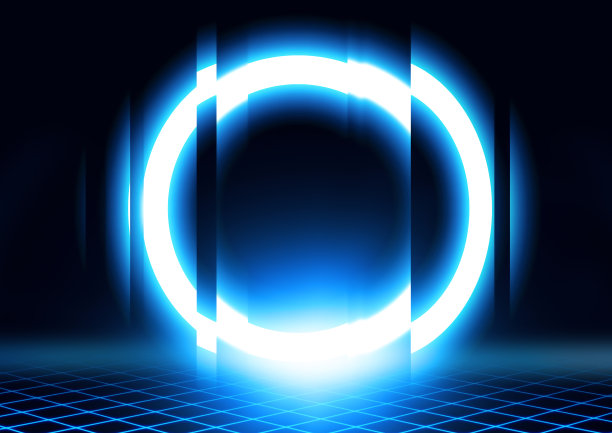 3D插画蓝色圆形光照明与科学技术的概念图片下载