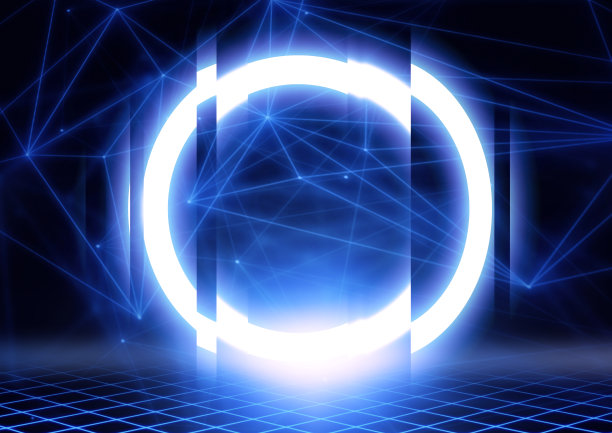 3D插画蓝色圆形光照明与科学技术的概念图片下载