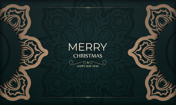 节日宣传册，圣诞快乐深绿色带图片下载