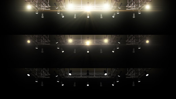 舞台灯光。浅层次。3 d渲染。黄色的光。聚光灯照亮舞台、讲台。用聚光灯照亮。孤立的黑色。背景图片下载