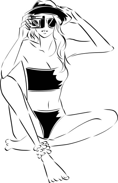泳装女人采取相机线艺术图片下载