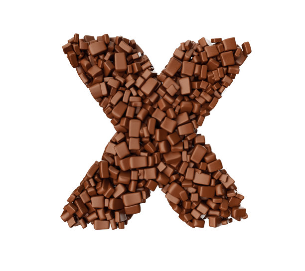 字母X由巧克力块制成的字母(字母X) 3d插图图片下载