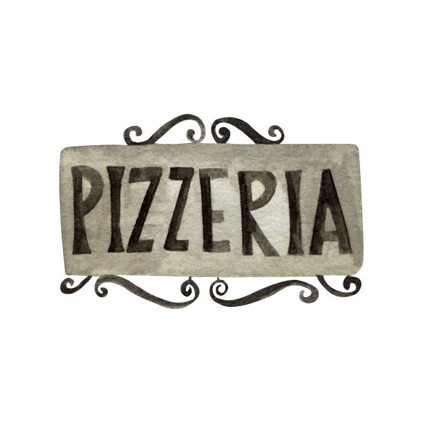 意大利水彩咖啡馆餐厅招牌。孤立在白色背景上图片下载