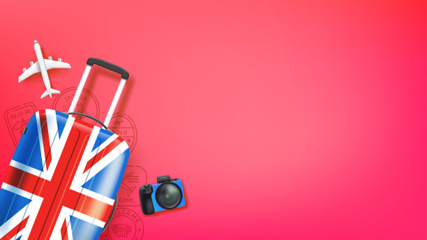旅游插图，彩色包，飞机模型和相机。3d平面放置横幅与复制空间图片下载