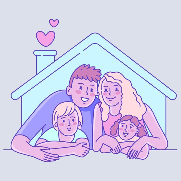 父母和孩子拥抱呆在家里图片下载