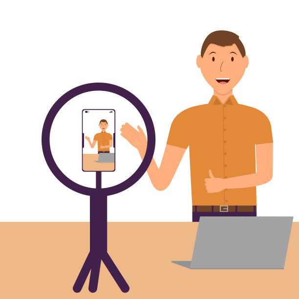 博主正在他的社交网络网页上进行广播。业务推广。的概念。向量图片下载