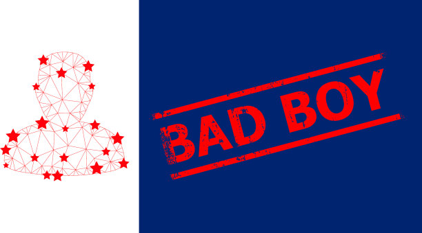 坏男孩纹理印章和人的轮廓多边形图片下载