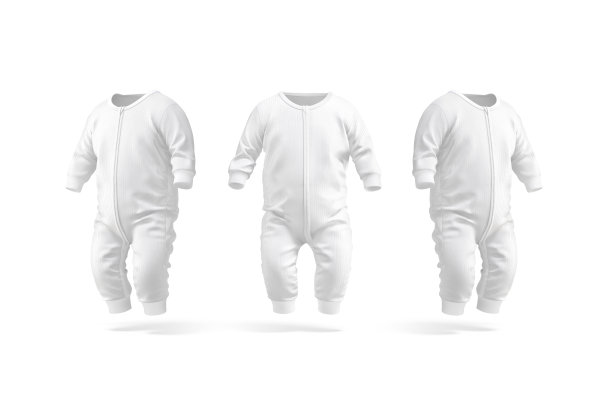 空白白色婴儿拉链睡衣模型，前面和侧视图图片下载