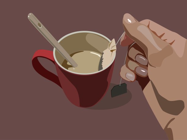 茶杯，茶加牛奶，手拿茶包俯瞰图片下载