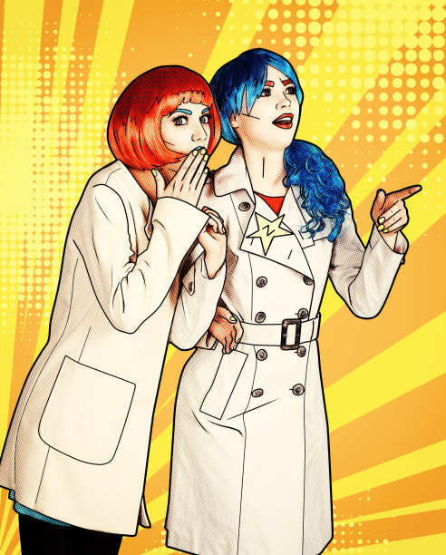 女侦探调查犯罪。年轻女性在漫画流行艺术化妆风格。图片下载