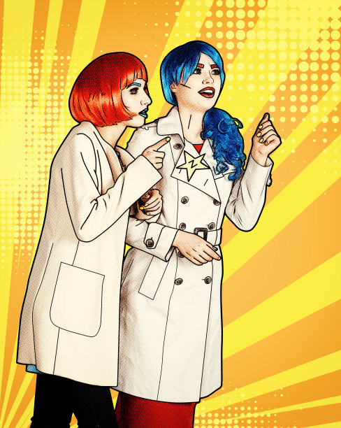 女侦探调查犯罪。年轻女性在漫画流行艺术化妆风格。图片下载