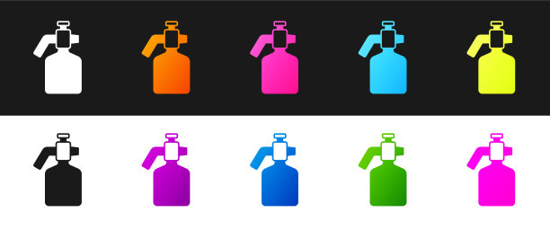 设置油漆喷枪图标孤立在黑色和图片下载