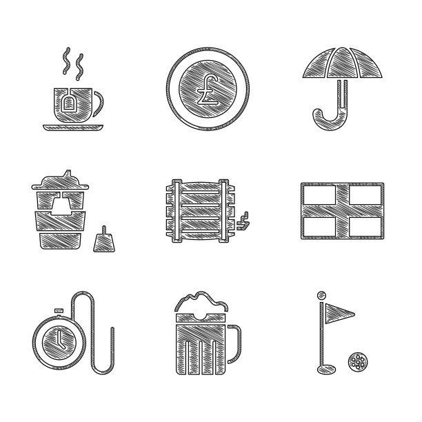 设置木桶啤酒杯高尔夫旗的旗图片下载