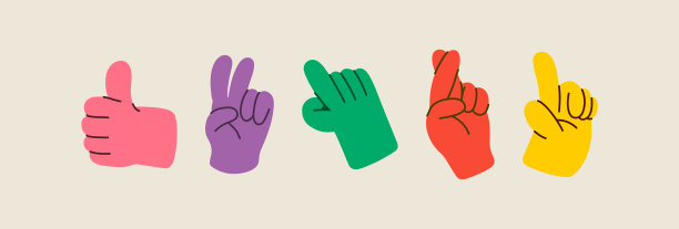 卡通手绘漫画。一套手五彩不同的标志和符号。绘画风格。矢量图图片下载