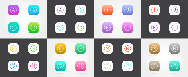 应用程序图标模板与指南的集合。向量。新鲜的颜色。图片下载