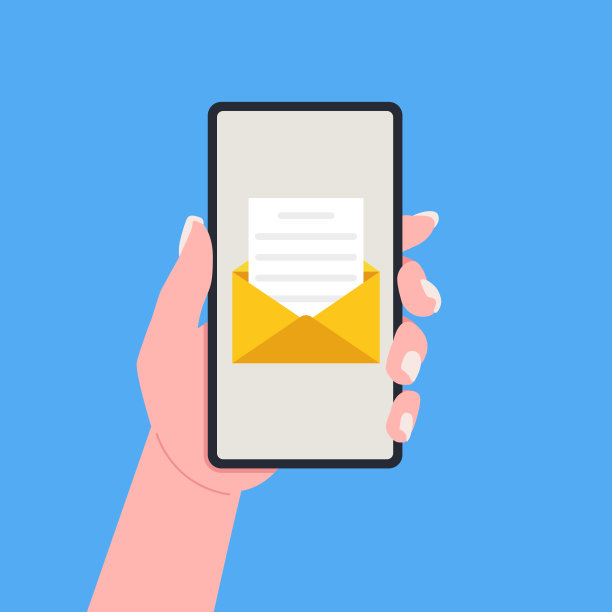女性手持智能手机，在手机屏幕上显示电子邮件、信封、信息和信件。矢量插图。“n图片下载