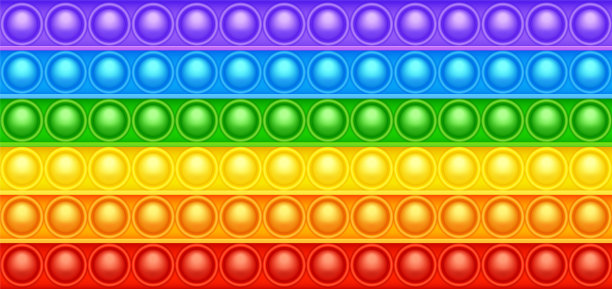 彩色硅胶抗应力弹出它的玩具纹理，图案。新潮的儿童感官游戏。彩虹推流行fidget玩具鲜艳的颜色弹出泡泡。矢量图图片下载