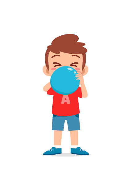 小孩子站着吹气球图片下载