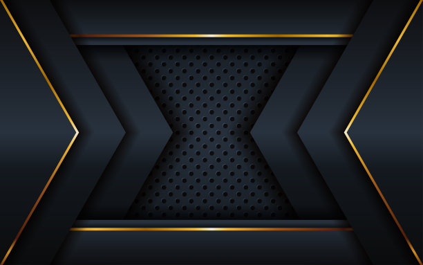 摘要优雅的深蓝色海军蓝结合金色线条背景。奢华的黑色纸上重叠的黄金结合概念设计。矢量图图片下载