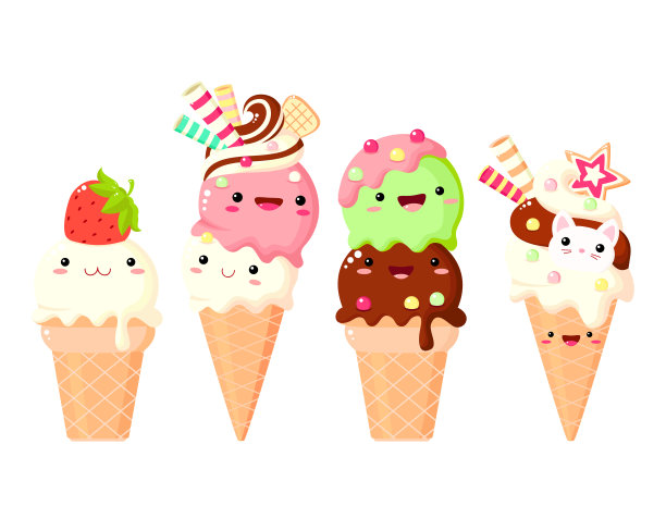 一套可爱的冰淇淋人物在卡哇伊风格微笑的脸和粉红色的脸颊为甜蜜的设计图片下载