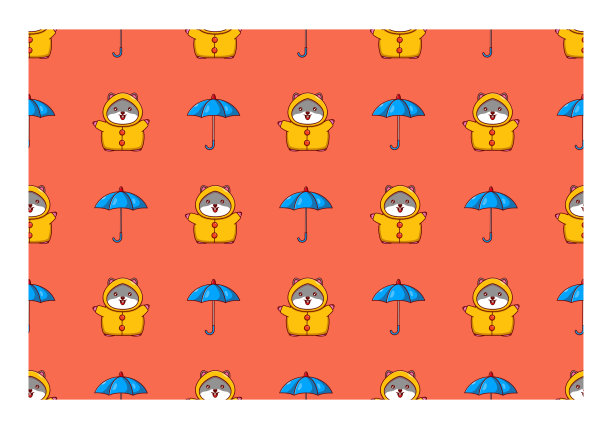 可爱的小仓鼠背景矢量插图设计，穿着雨衣，拿着一把伞图片下载