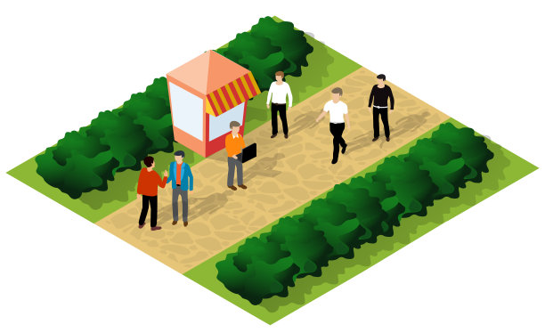 城市季度顶视图景观等距三维插图与树木与公园图片下载