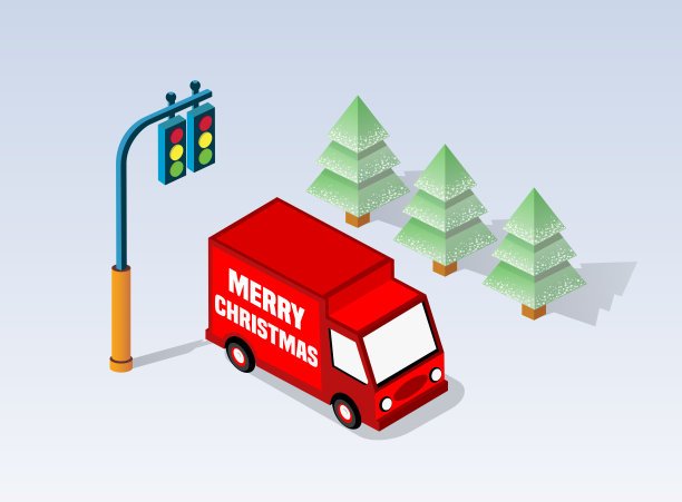 冬季圣诞城等距有道路，有汽车为节日图片下载