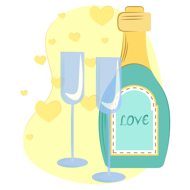 一瓶香槟和两个杯子图片下载