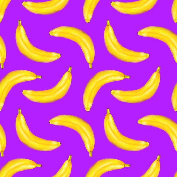 多汁的香蕉无缝图案。明亮的水彩风格的夏季设计。图片下载