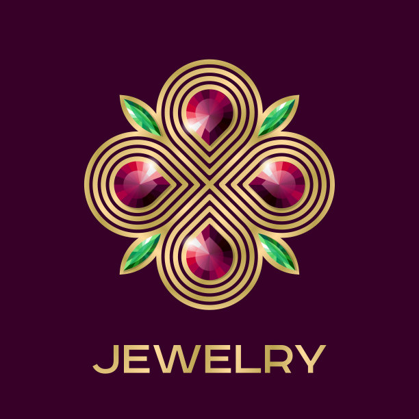 珠宝象征。金色人物与绿色和红色宝石在黑暗的背景。图片下载