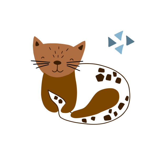 一个可爱的躺在白色背景涂鸦风格的猫矢量插图。图片下载