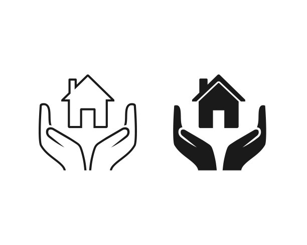 手举着房子的图标。安全屋。家庭护理。矢量图图片下载