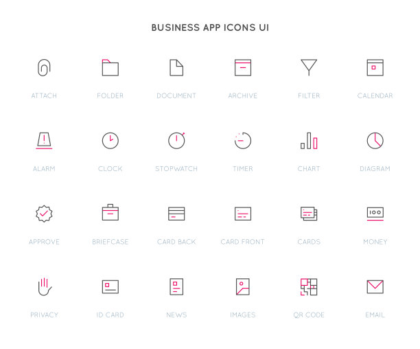 业务用户界面(UI)矢量图标集。高质量的最小排列图标。图片下载