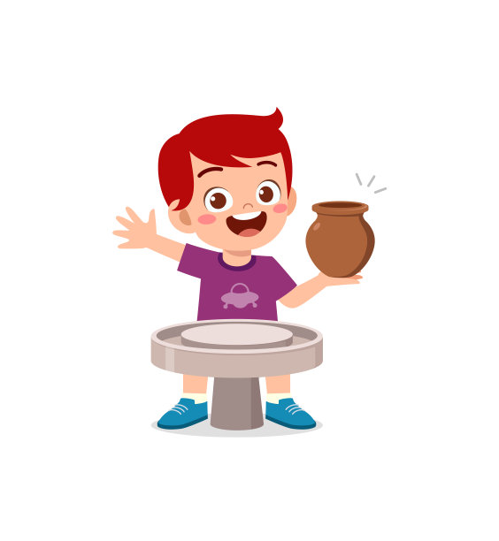 小孩制作陶器，感到很开心图片下载