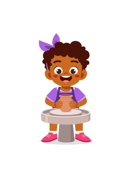 小孩制作陶器，感到很开心图片下载