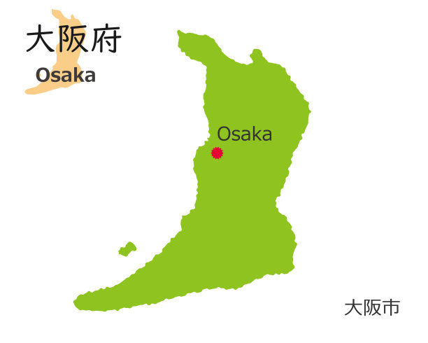 大阪府和省会，可爱的手绘风格地图图片下载