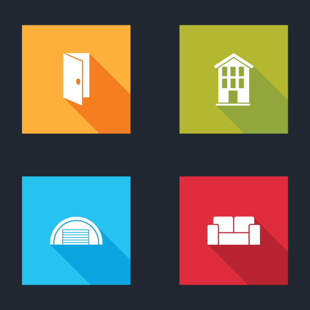 设置闭门住宅车库和沙发图标图片下载