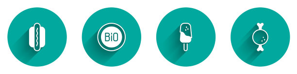 为生物冰淇淋和鸡肉设置热狗横幅图片下载