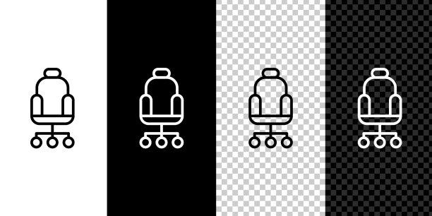 设置线办公室椅图标孤立在黑色和图片下载
