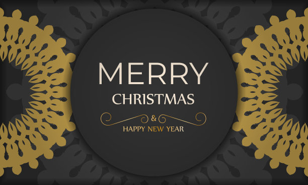 黑色新年贺卡模板与快乐图片下载