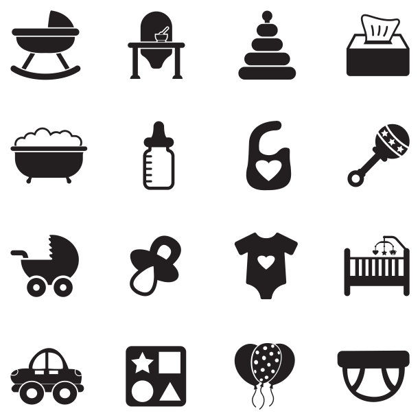宝宝的东西图标。黑色的平面设计。矢量插图。图片下载
