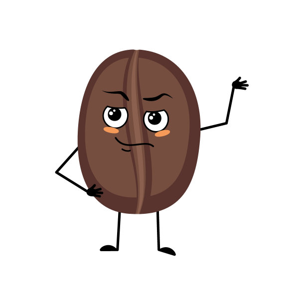 咖啡豆性格具有英雄的情感，勇敢的脸，胳膊和腿。有勇气的表情和姿势的食物人。矢量平面插图图片下载