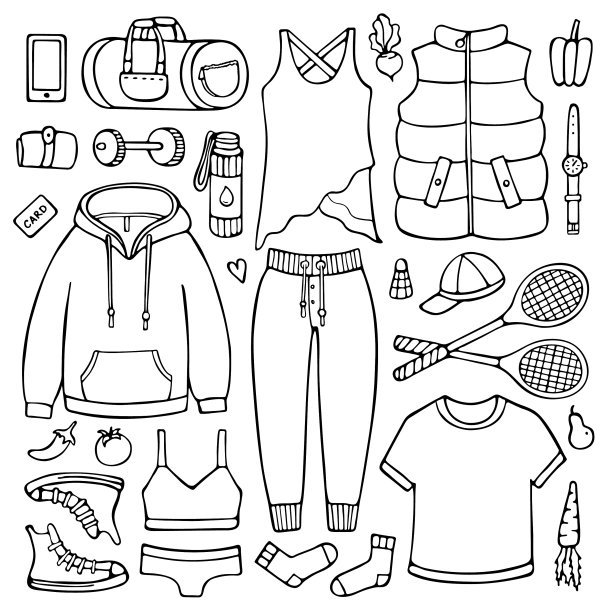 涂鸦集女性衣服和健身项目图片下载