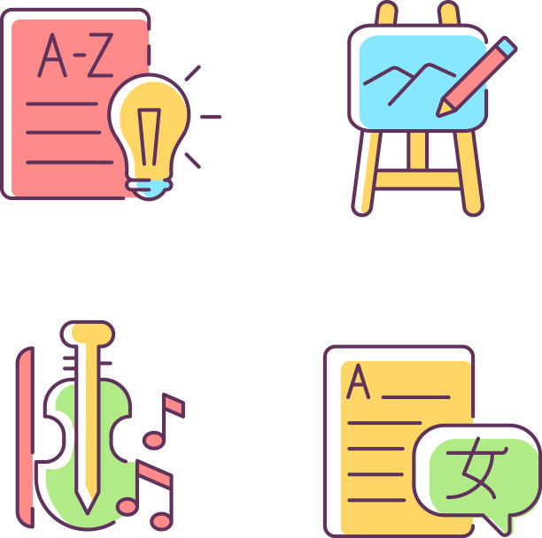 各种科目在学校RGB彩色图标集图片下载