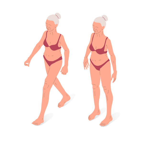 老妇人，。一个站立的人和一个行走的人的等距矢量图。图片下载
