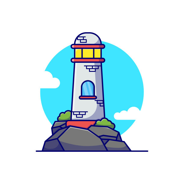 岩石岛上的灯塔矢量插图设计图片下载