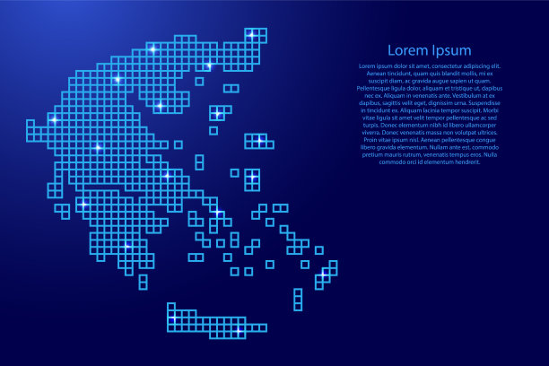 希腊地图从蓝色马赛克结构剪影图片下载