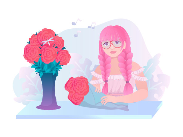 这个女孩正在包装一束花。人们正在准备一个生日聚会和庆祝节日。准备假期。矢量插图孤立在白色背景。图片下载