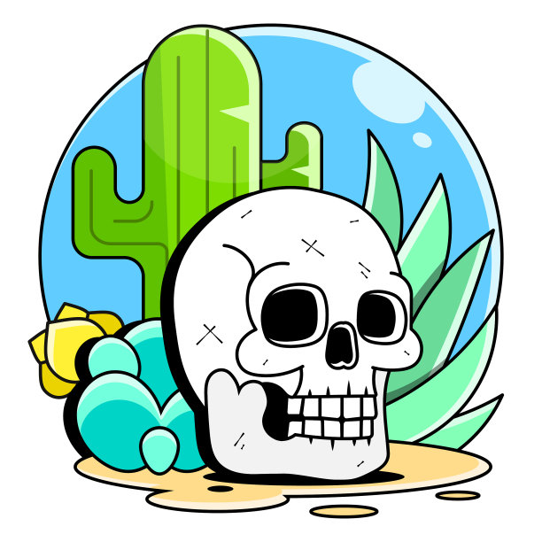 日落时沙漠中的骷髅图片下载