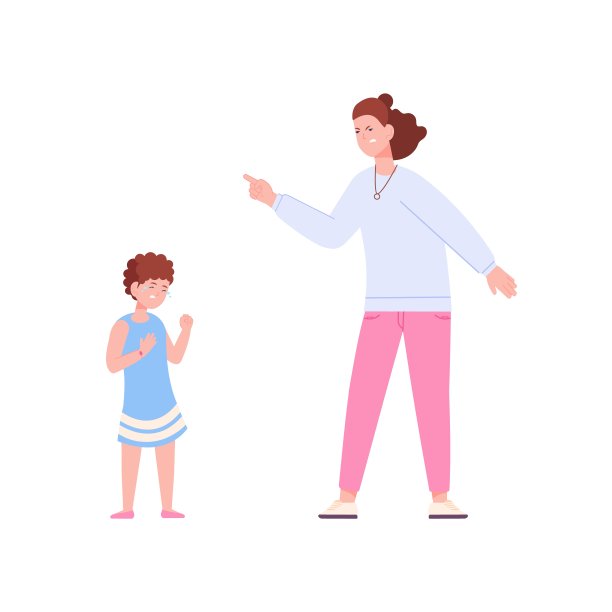 母亲管教孩子。大喊大叫妈妈惩罚哭内疚宝宝的不良行为，父母女人大喊大叫生气的跟女儿说话，父母训斥或讲课，矢量插图图片下载